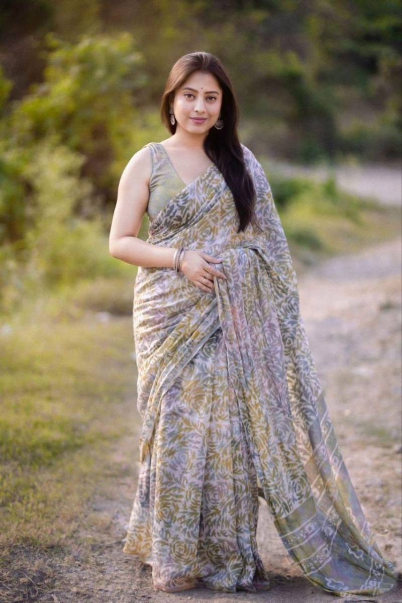 Scmd Anokhi D Digital Printed Linen Cotton Stylish Saree Collection