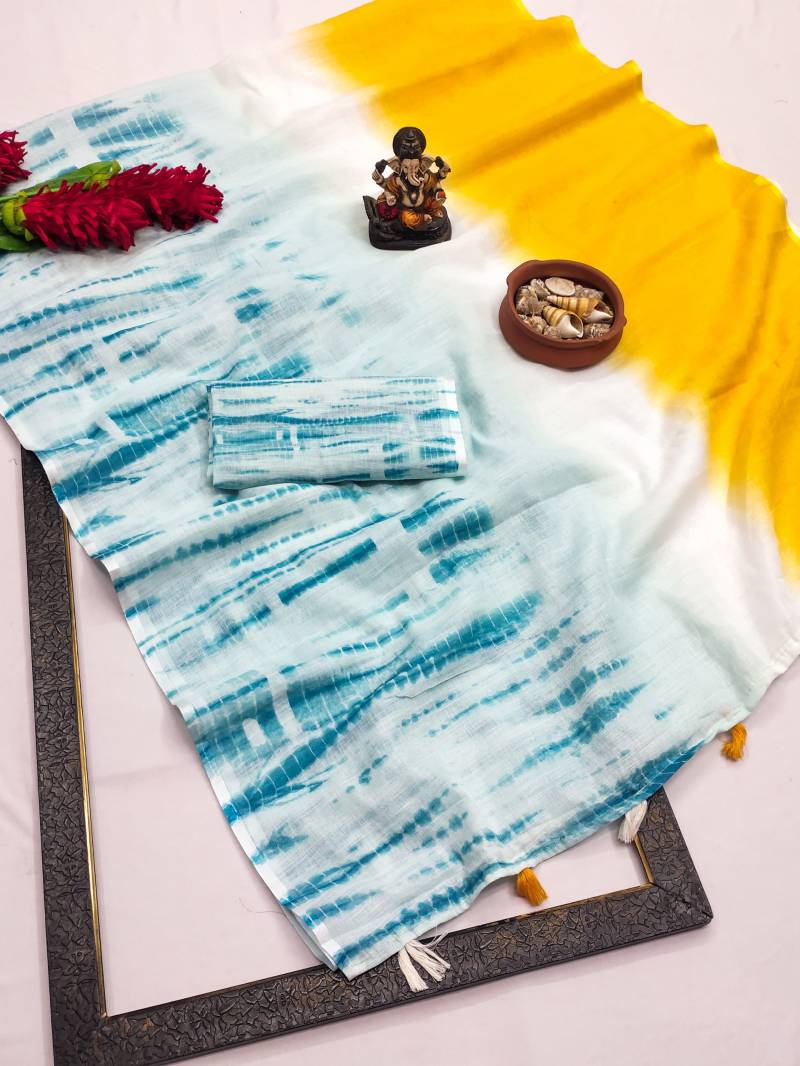 Scvs Aruni Casual Wear Linen Ikkat Printed Sarees Collection