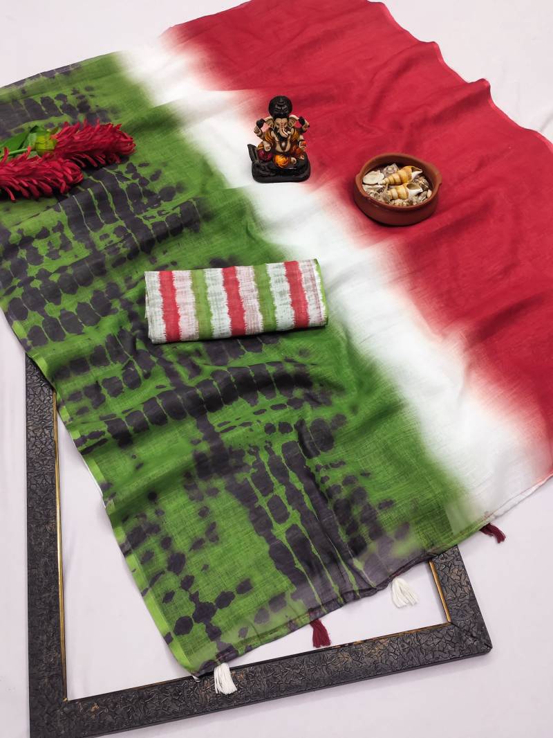 Scvs Aruni Casual Wear Linen Ikkat Printed Sarees Collection