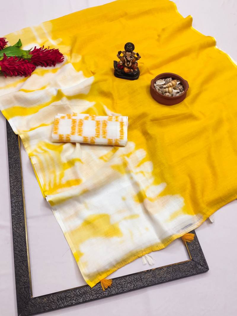 Scvs Aruni Casual Wear Linen Ikkat Printed Sarees Collection