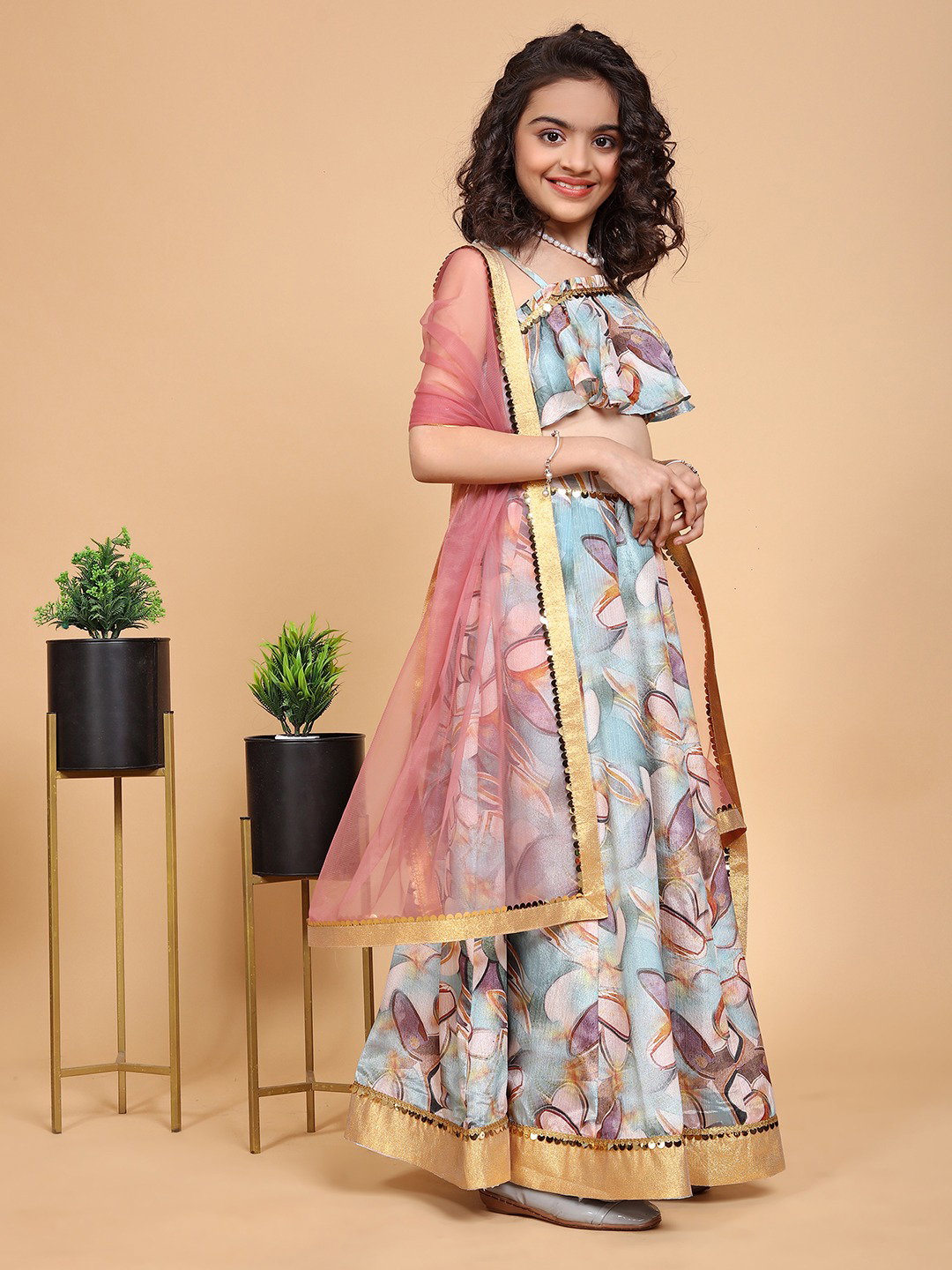 Nivi Jhamkudi SKU Kid114_LBD Chinon Printed Kids Lehenga Choli