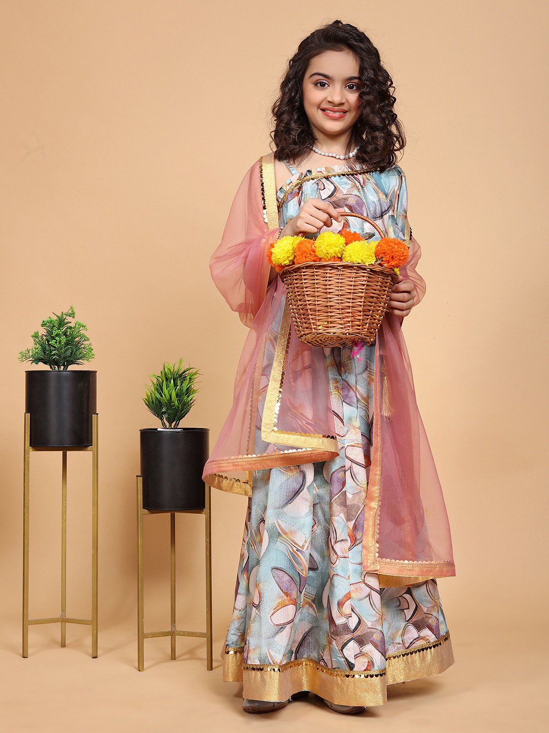 Nivi Jhamkudi SKU Kid114_LBD Chinon Printed Kids Lehenga Choli