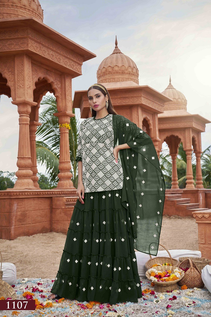 Aawiya Muraad Vol 1 1107 Green Faux Georgette Embroidery Crop top With Lehenga