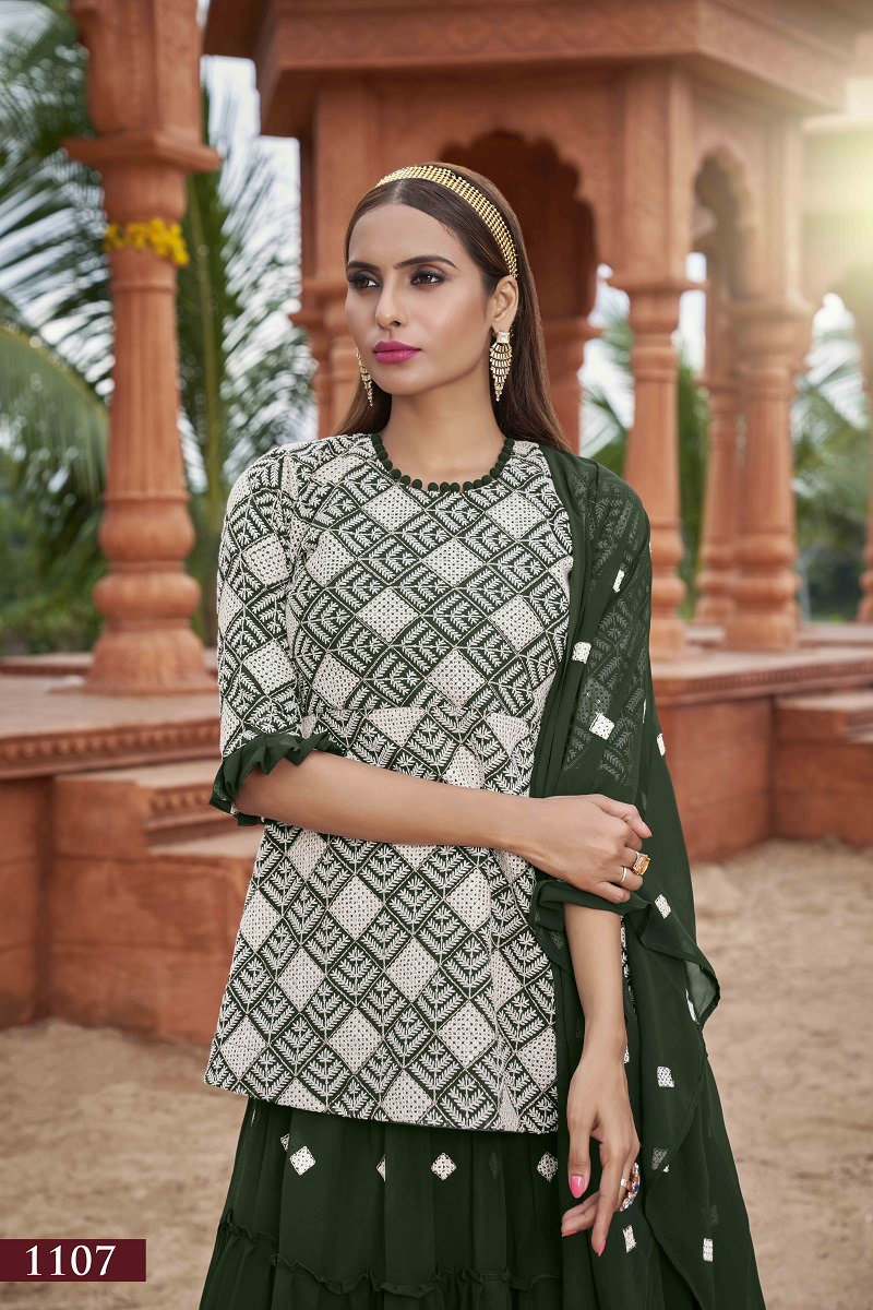 Aawiya Muraad Vol 1 1107 Green Faux Georgette Embroidery Crop top With Lehenga
