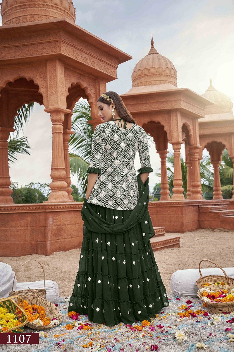 Aawiya Muraad Vol 1 1107 Green Faux Georgette Embroidery Crop top With Lehenga