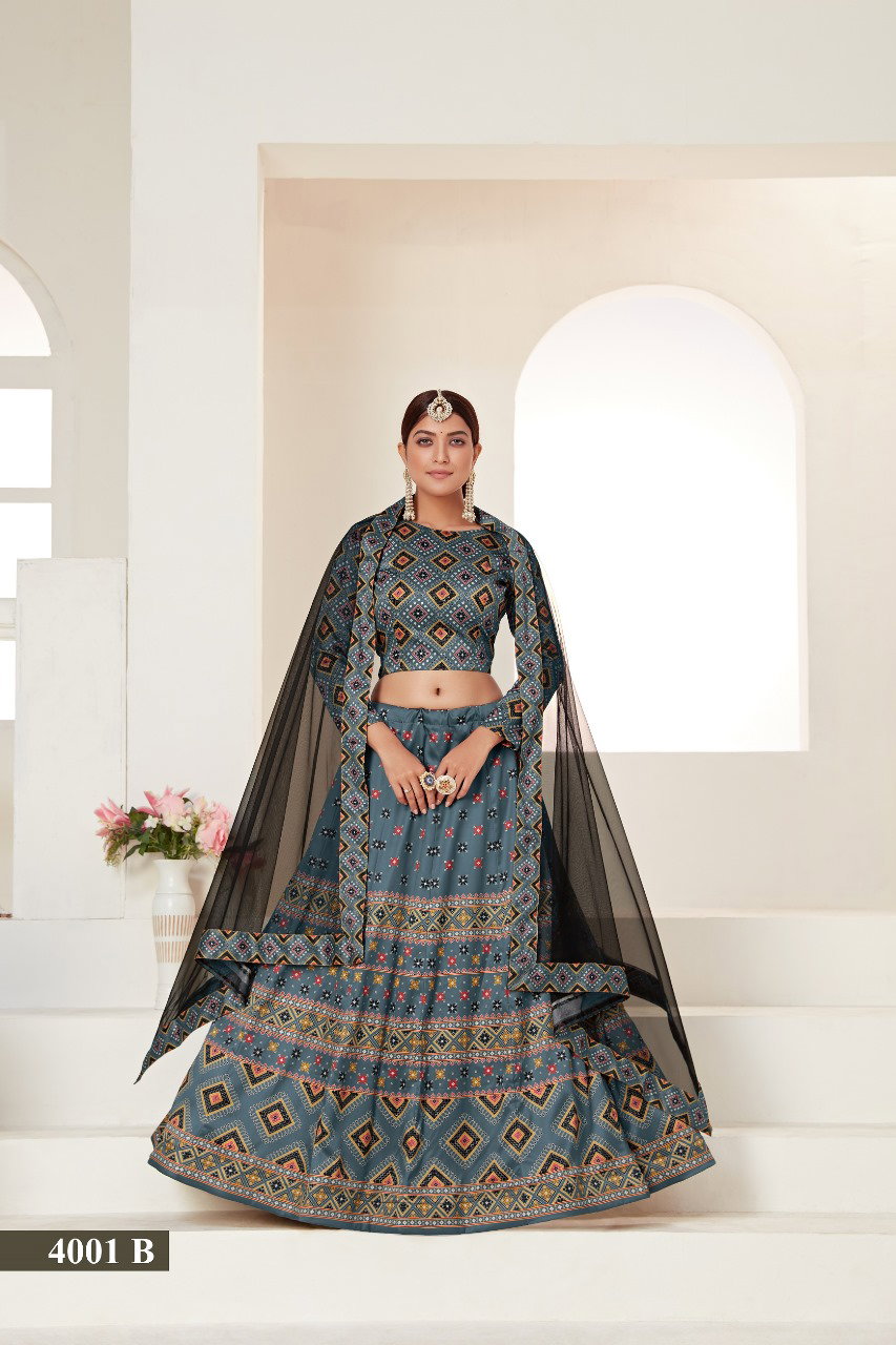 Aawiya Rosy 4001 Colours Vol 1 4001 B Ajmeri Silk Digital Printed lehenga Choli