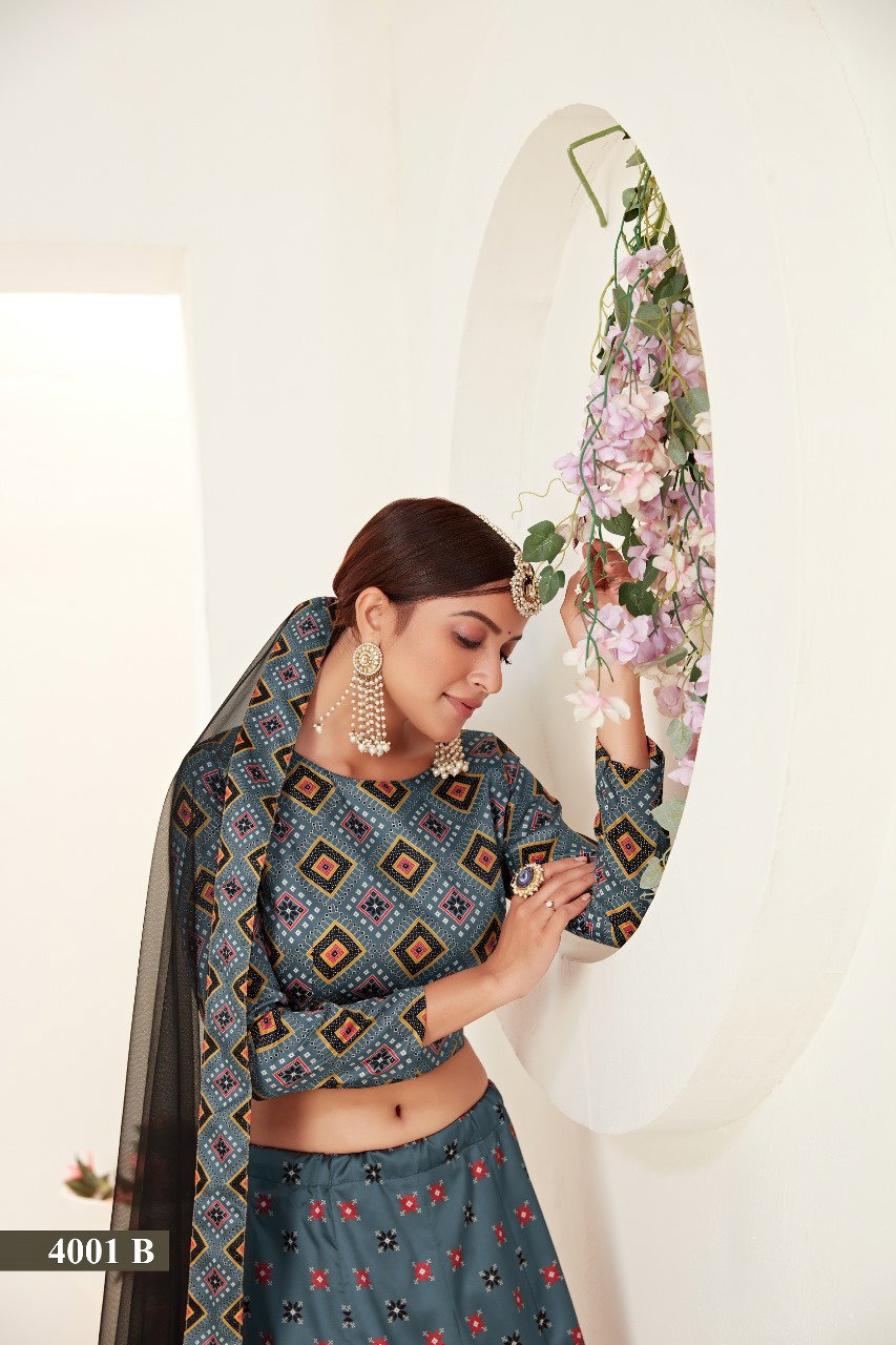 Aawiya Rosy 4001 Colours Vol 1 4001 B Ajmeri Silk Digital Printed lehenga Choli