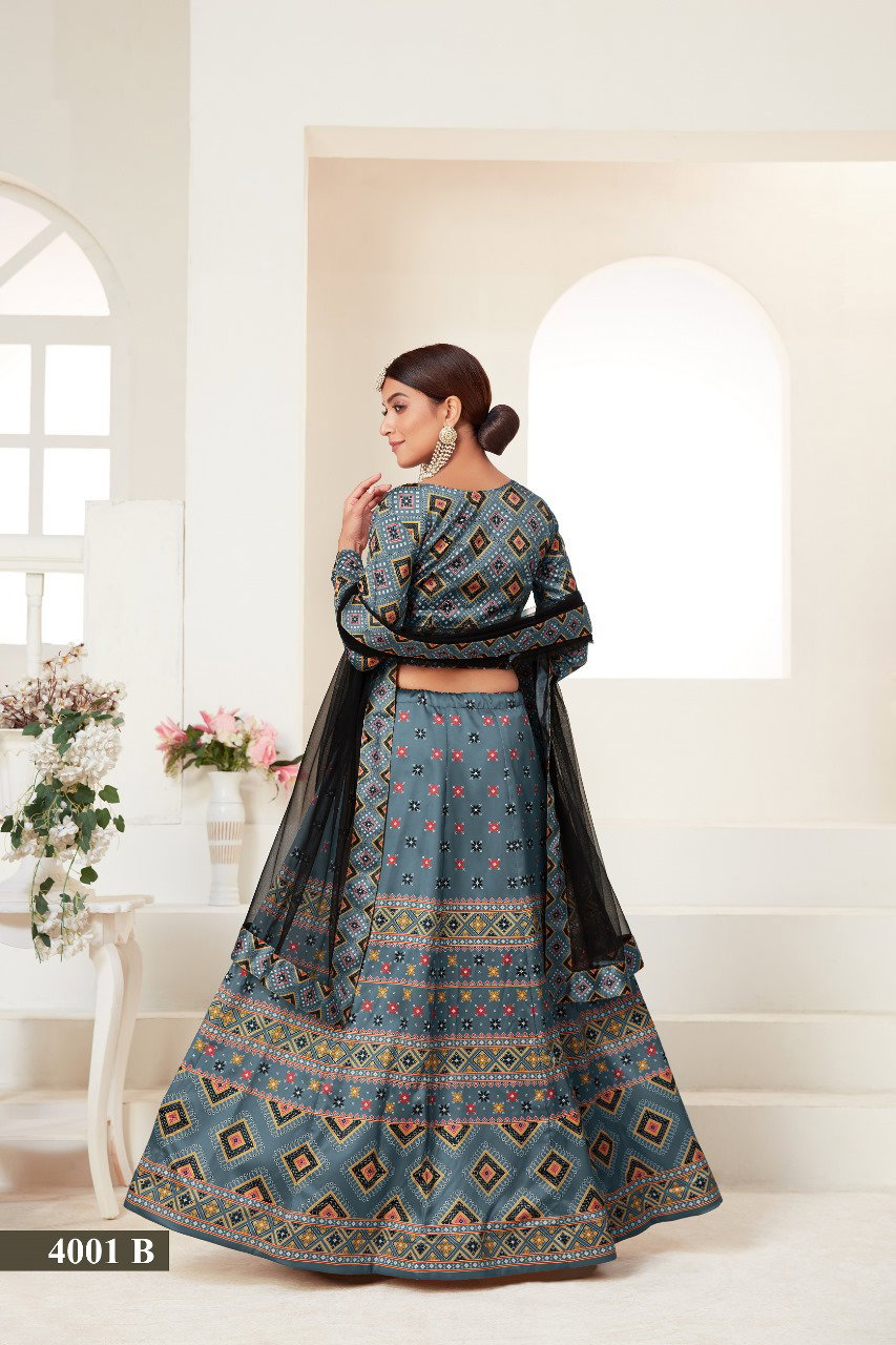 Aawiya Rosy 4001 Colours Vol 1 4001 B Ajmeri Silk Digital Printed lehenga Choli