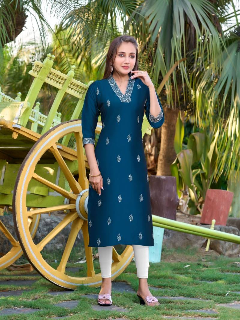 Aanchi Prachi Rangila Silk Straight Cut Kurti Collection