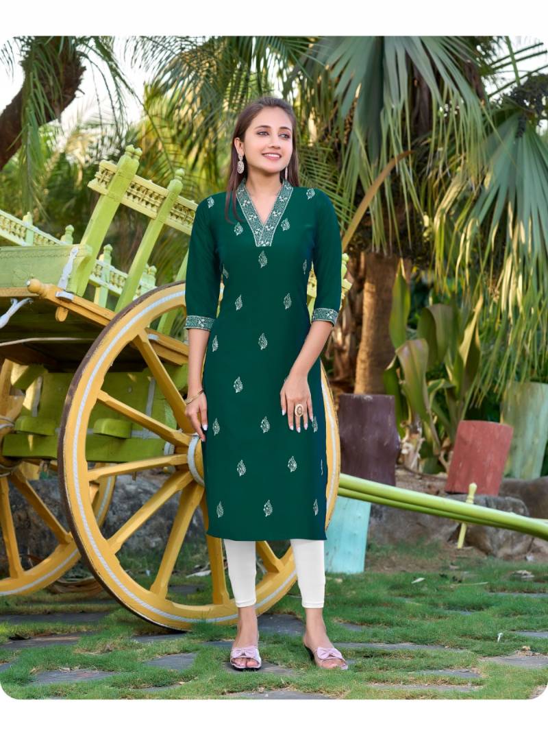 Aanchi Prachi Rangila Silk Straight Cut Kurti Collection