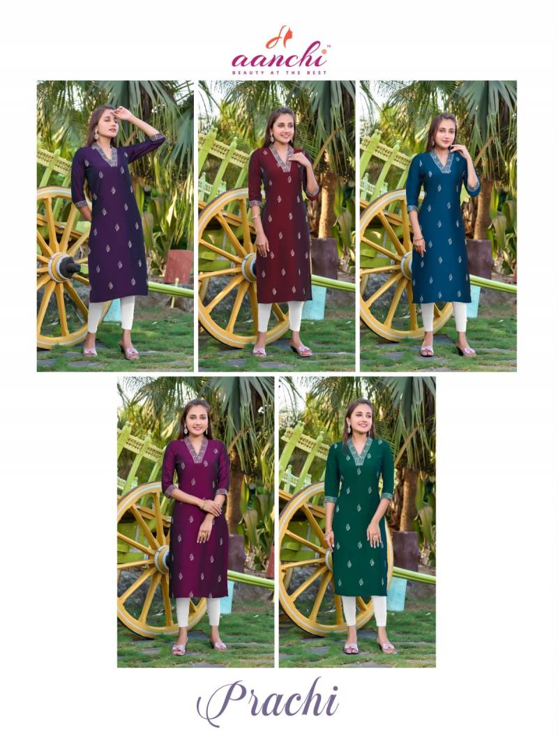 Aanchi Prachi Rangila Silk Straight Cut Kurti Collection