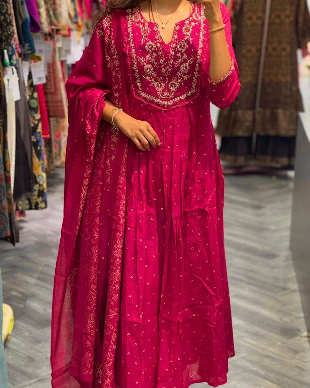 Lekha SC Kaya Cotton Print With Embroidery Kurti Bottom With Dupatta
