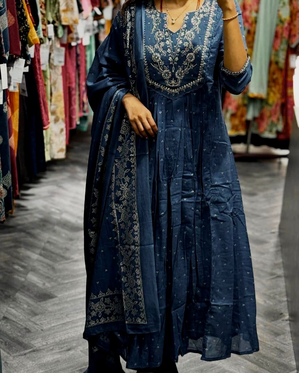 Lekha SC Kaya Cotton Print With Embroidery Kurti Bottom With Dupatta