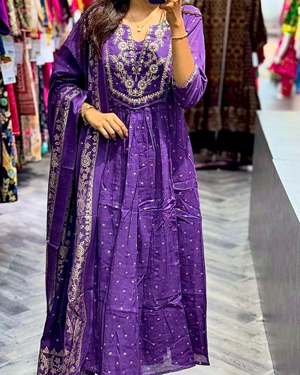 Lekha SC Kaya Cotton Print With Embroidery Kurti Bottom With Dupatta