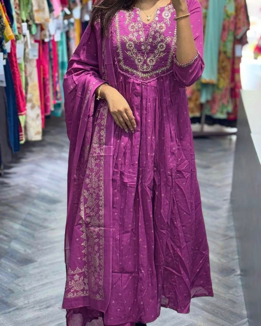 Lekha SC Kaya Cotton Print With Embroidery Kurti Bottom With Dupatta