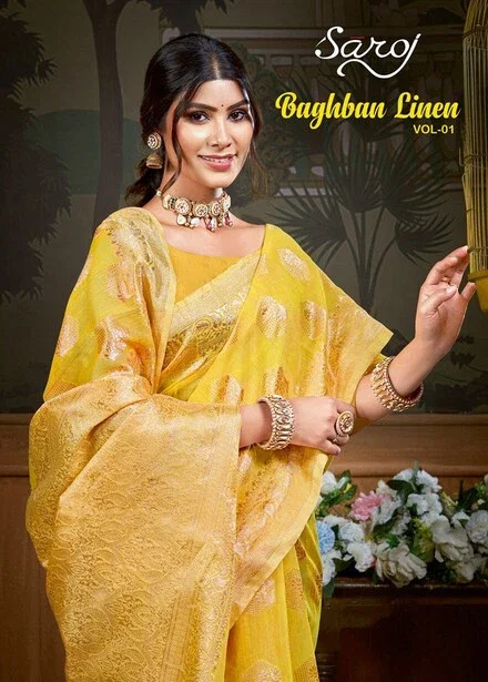 Saroj Baghban Linen Vol 1 Festive Wear Stylish Linen Sarees Collection