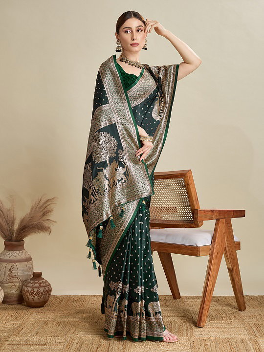 Maahi 190 Party Wear Zari Weaving Worked Soft Silk Saree with Unstitched Blouse
