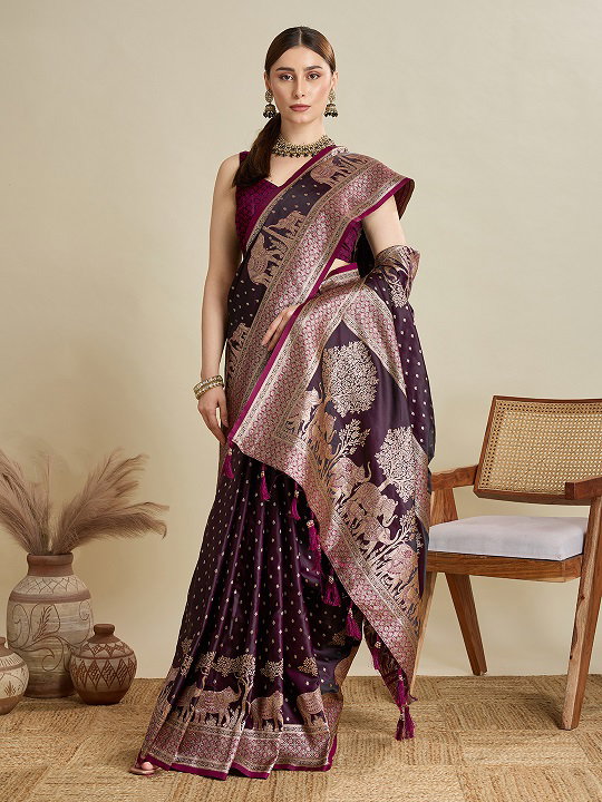 Maahi 190 Party Wear Zari Weaving Worked Soft Silk Saree with Unstitched Blouse