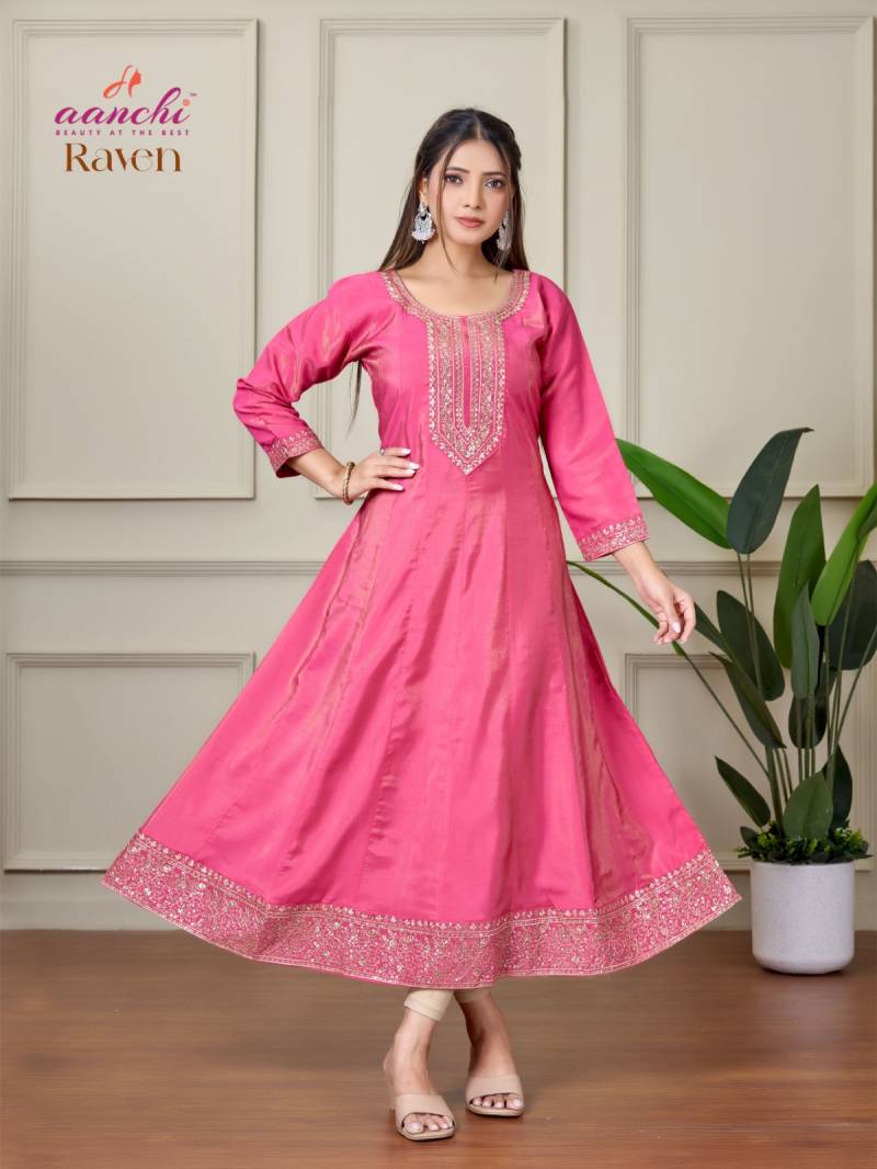 Aanchi Raven Roman Shimmer Flair Kurti Collection