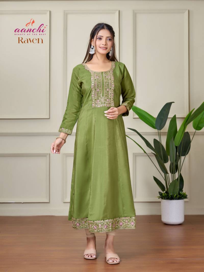 Aanchi Raven Roman Shimmer Flair Kurti Collection