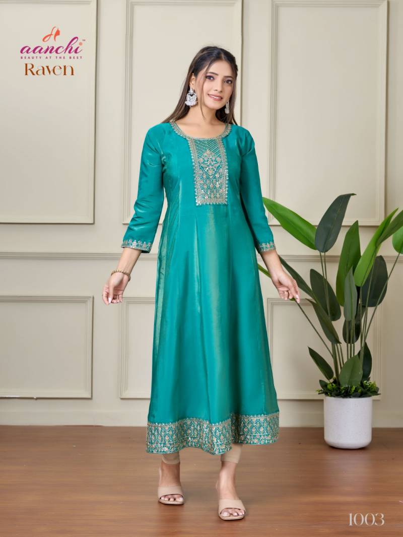 Aanchi Raven Roman Shimmer Flair Kurti Collection