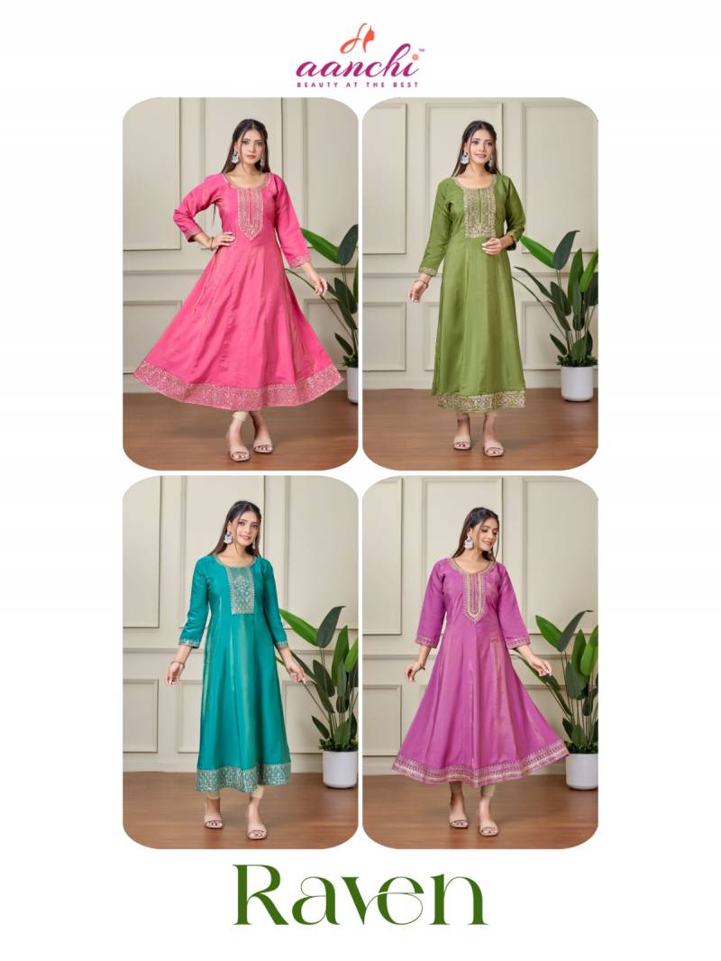 Aanchi Raven Roman Shimmer Flair Kurti Collection