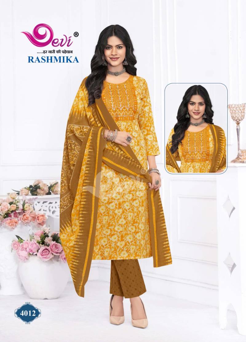 Devi Rashmika Vol 4 Cotton Printed Kurti Bottom With Dupatta Collection