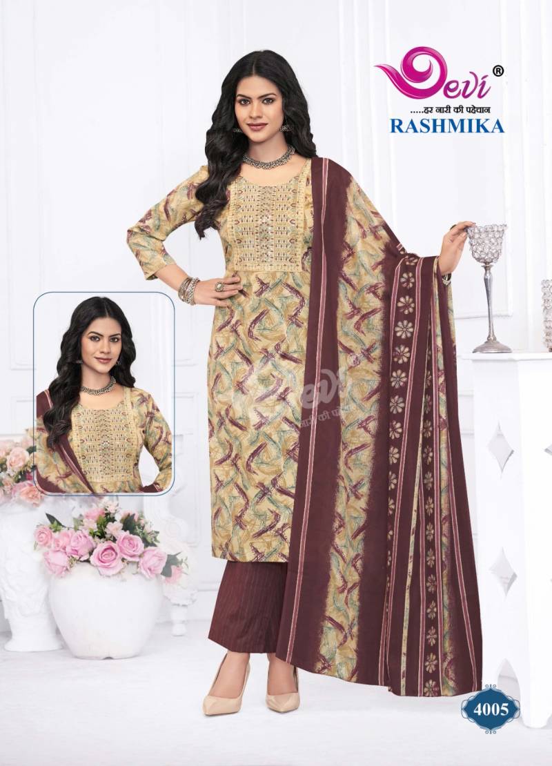 Devi Rashmika Vol 4 Cotton Printed Kurti Bottom With Dupatta Collection