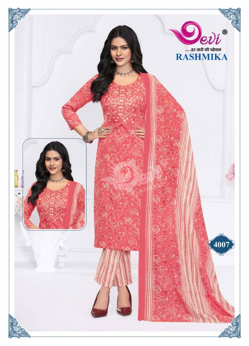 Devi Rashmika Vol 4 Cotton Printed Kurti Bottom With Dupatta Collection