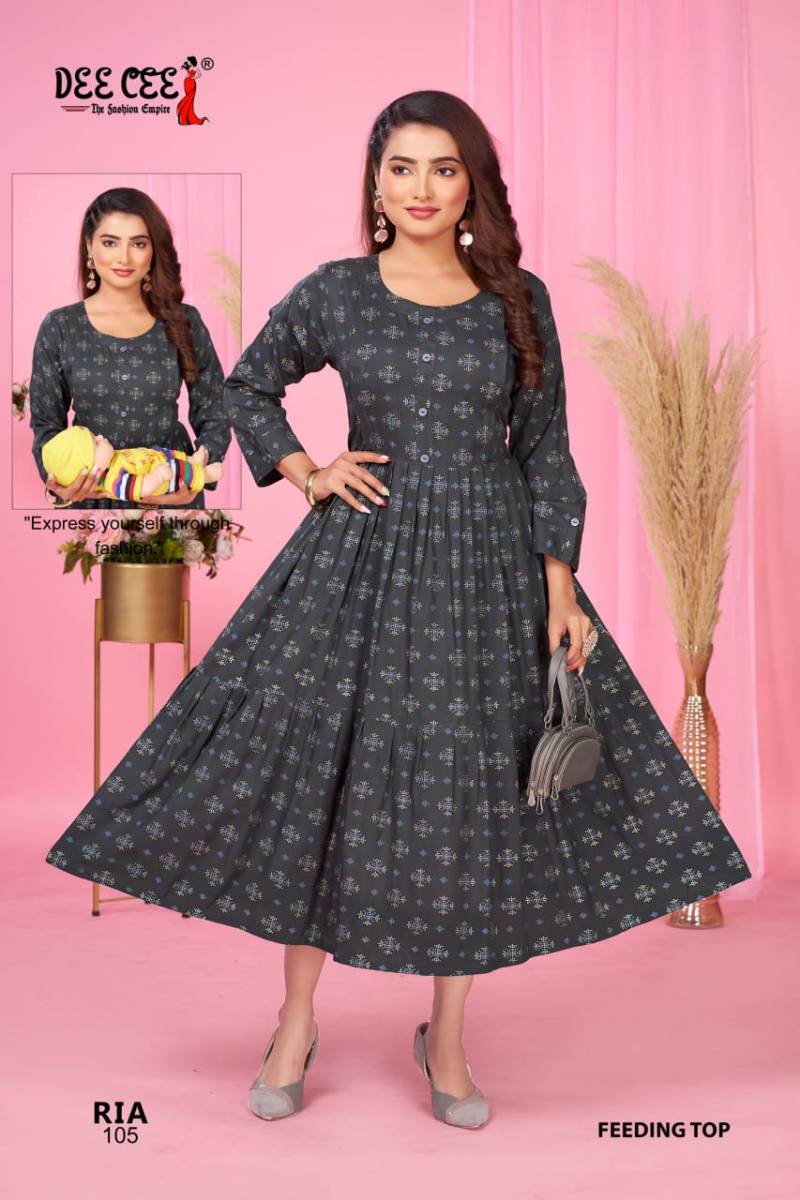 Deecee Ria Rayon Printed Flared Feeding Kurtis Collection
