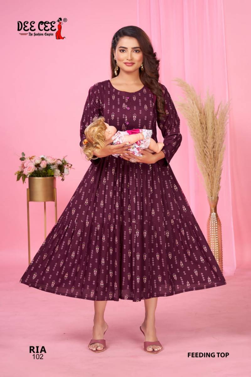 Deecee Ria Rayon Printed Flared Feeding Kurtis Collection