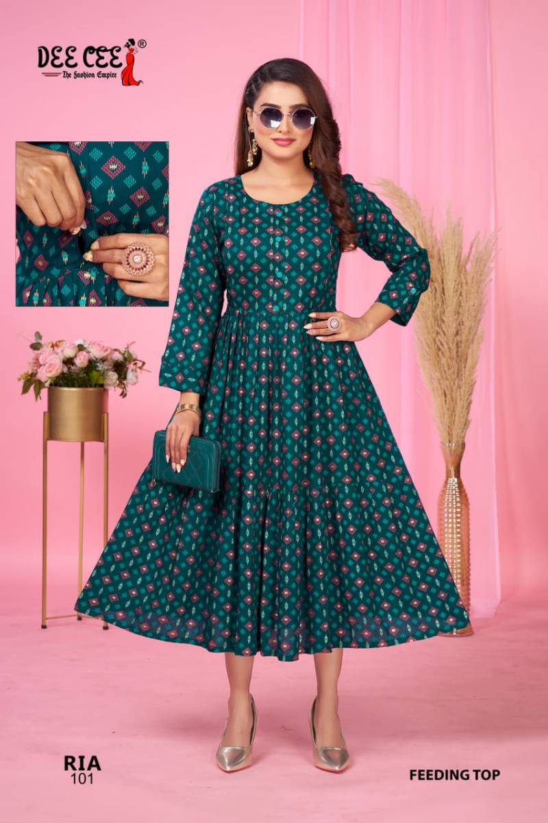 Deecee Ria Rayon Printed Flared Feeding Kurtis Collection