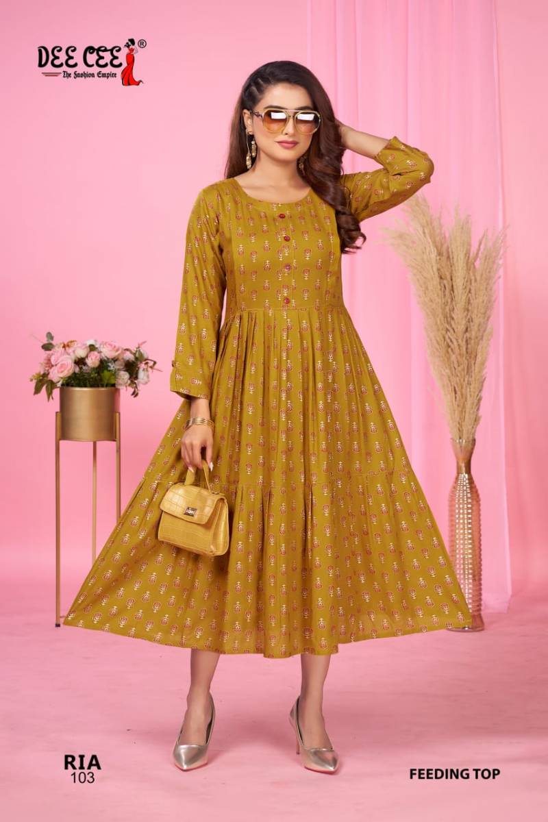 Deecee Ria Rayon Printed Flared Feeding Kurtis Collection