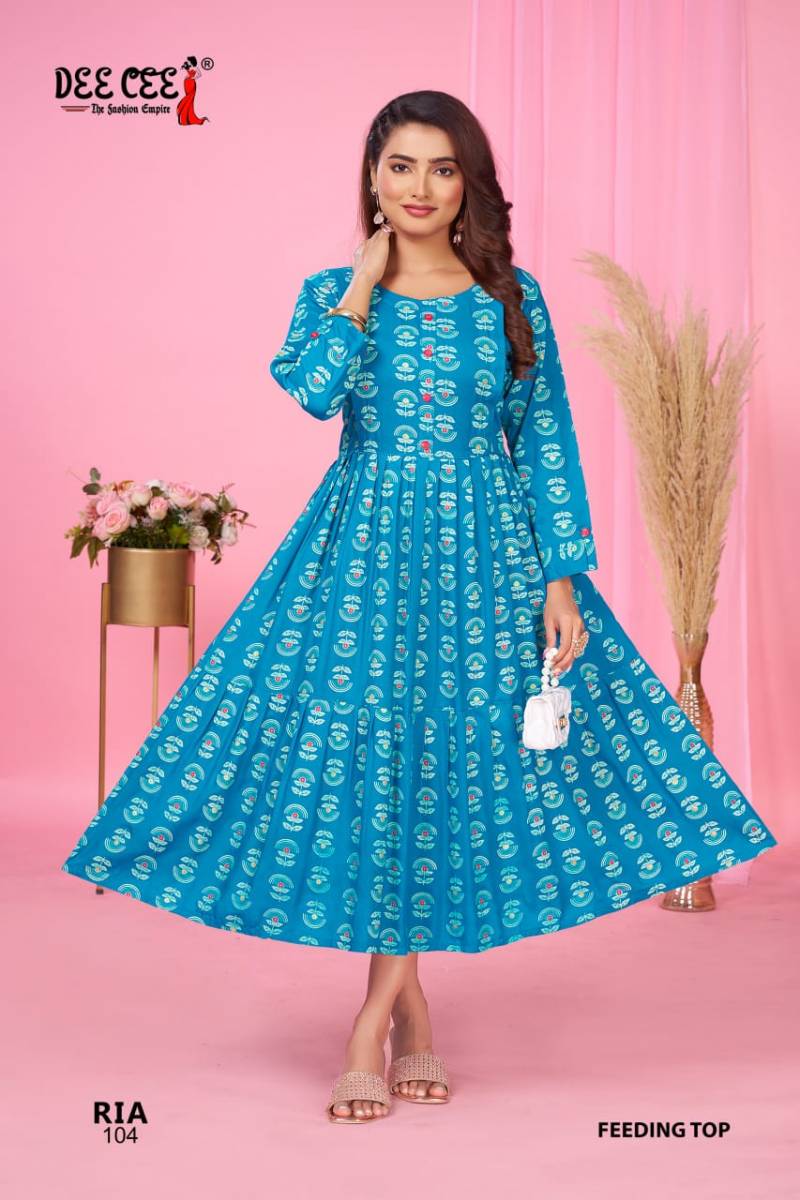 Deecee Ria Rayon Printed Flared Feeding Kurtis Collection