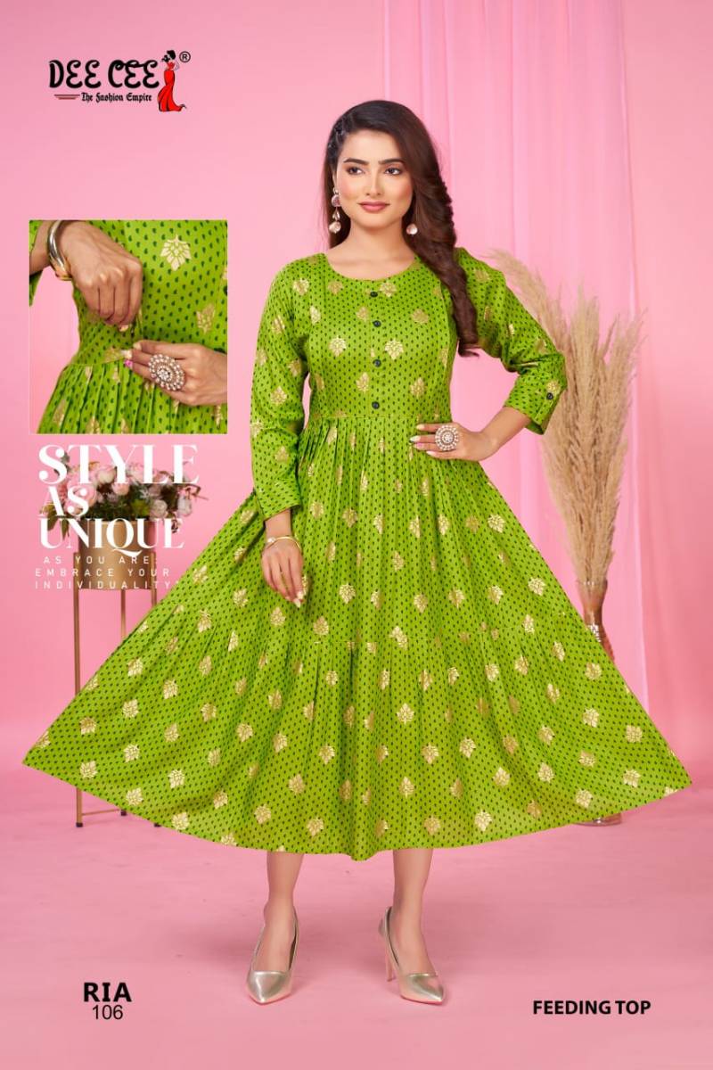 Deecee Ria Rayon Printed Flared Feeding Kurtis Collection
