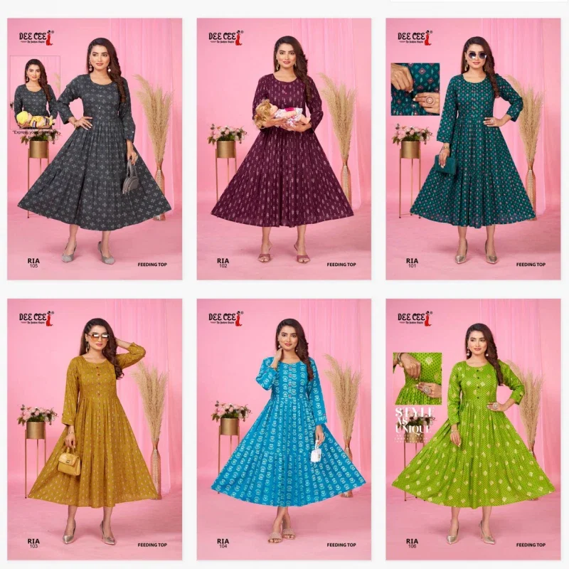 Deecee Ria Rayon Printed Flared Feeding Kurtis Collection