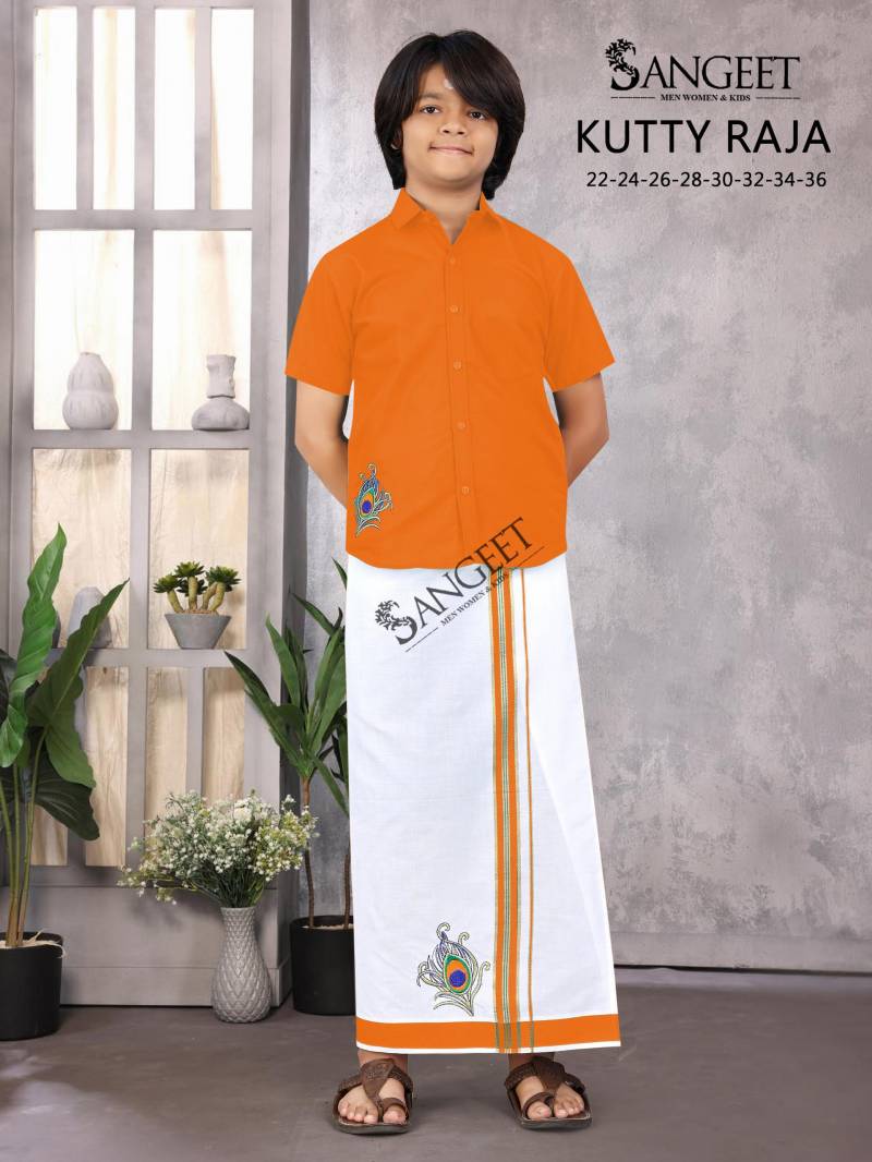 Sangeet Kutty Raja Slub Cotton Kids Shirt With Vesti Collection