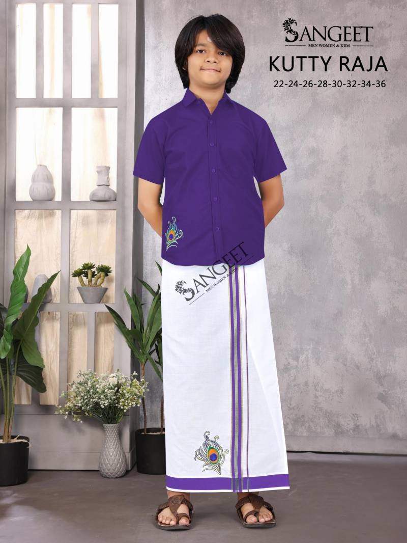 Sangeet Kutty Raja Slub Cotton Kids Shirt With Vesti Collection