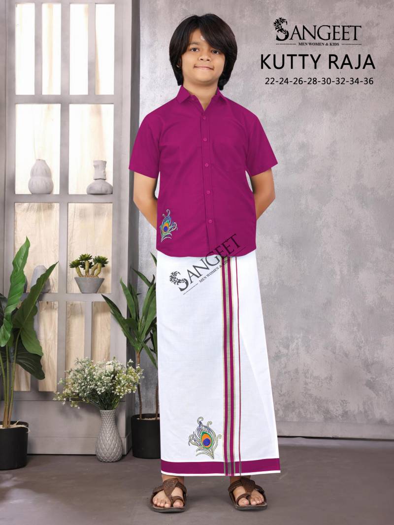 Sangeet Kutty Raja Slub Cotton Kids Shirt With Vesti Collection