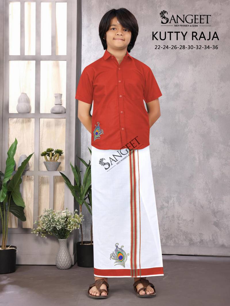 Sangeet Kutty Raja Slub Cotton Kids Shirt With Vesti Collection
