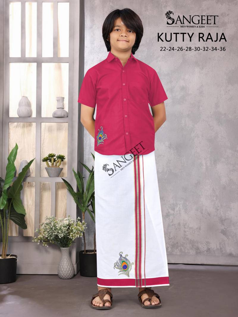 Sangeet Kutty Raja Slub Cotton Kids Shirt With Vesti Collection