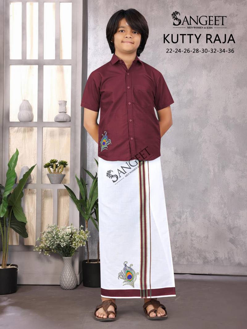 Sangeet Kutty Raja Slub Cotton Kids Shirt With Vesti Collection