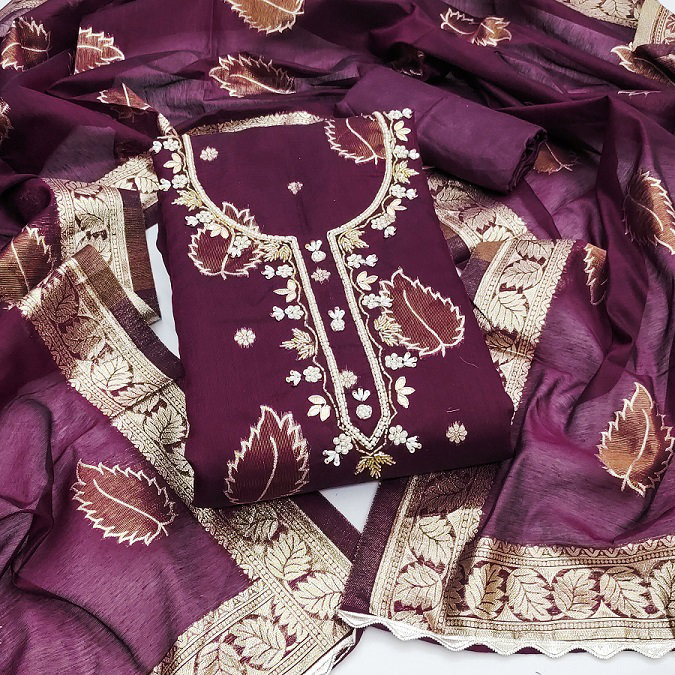 Kriti 11452 Party Wear Semi Stitched Handworked Worked Modal Banarasi top with Bottom and Dupatta Suit