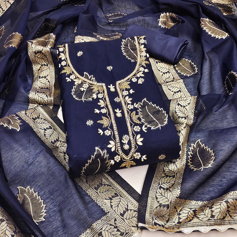 Kriti 11452 Party Wear Semi Stitched Handworked Worked Modal Banarasi top with Bottom and Dupatta Suit