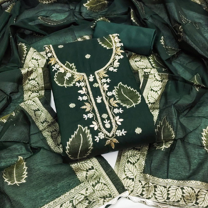 Kriti 11452 Party Wear Semi Stitched Handworked Worked Modal Banarasi top with Bottom and Dupatta Suit