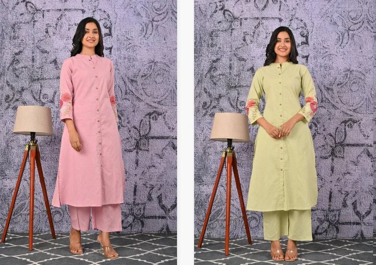 Naisha K 120 Khadi Cotton With Embroidered Work Co Ord Set