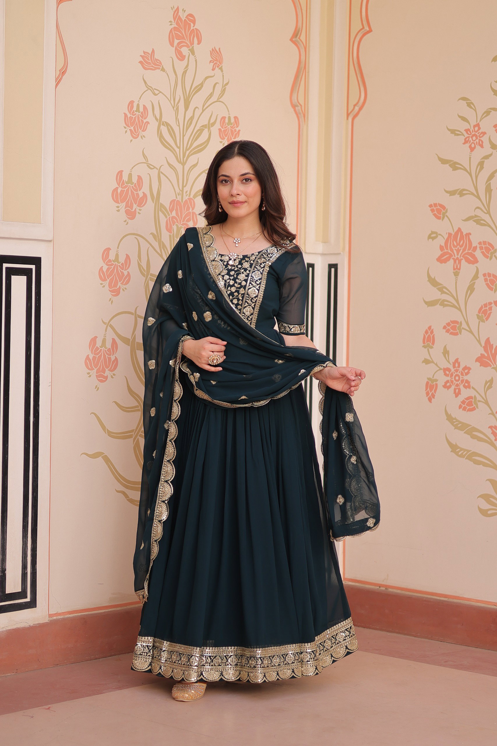 Lekha KA 1177 Faux Blooming Embroidery Zari Weaving Gown Collection