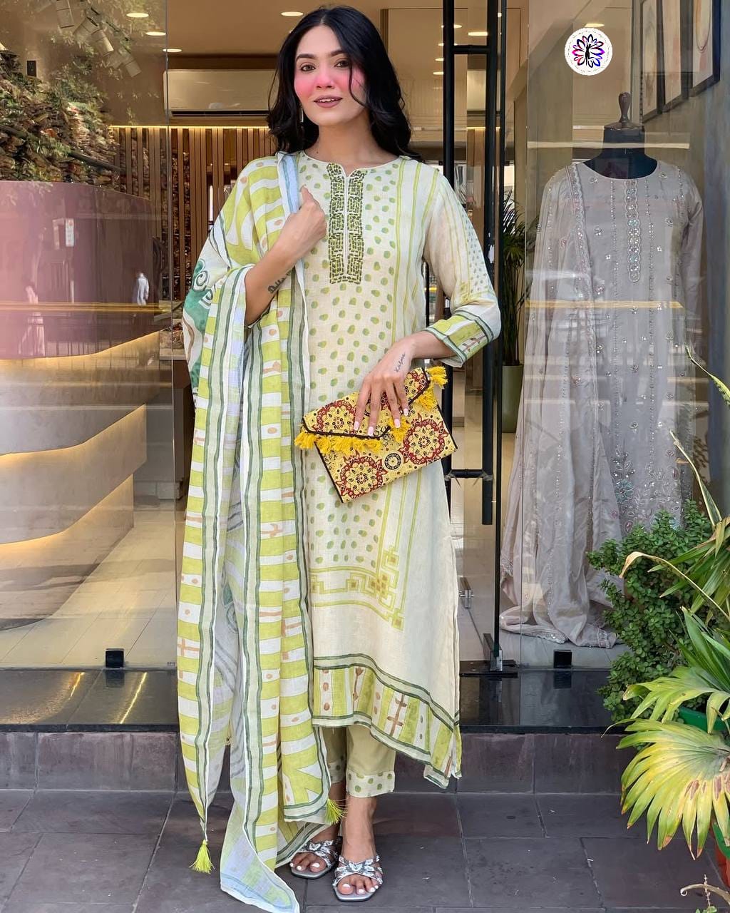 Lekha KL 3012 Linen Cotton Embroidery Kurti Bottom With Dupatta