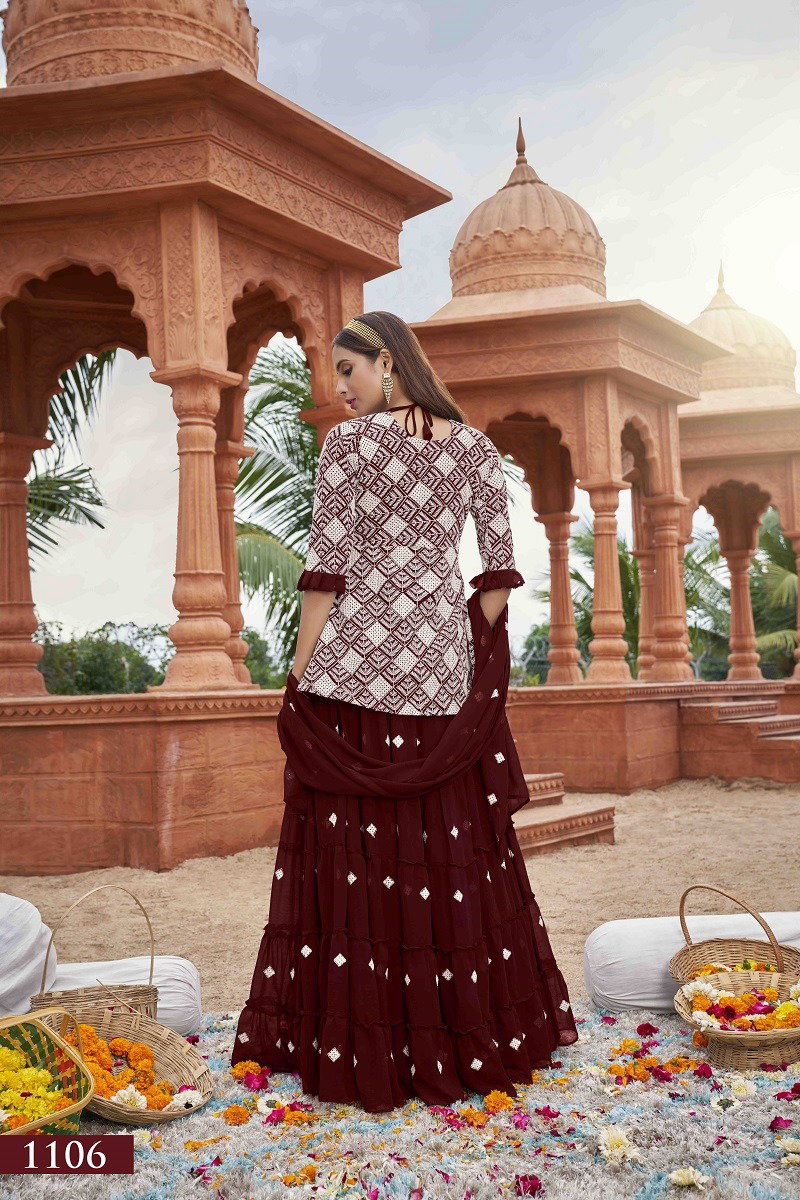 Aawiya Muraad Vol 1 1106 Maroon Faux Georgette Embroidery Crop top With Lehenga