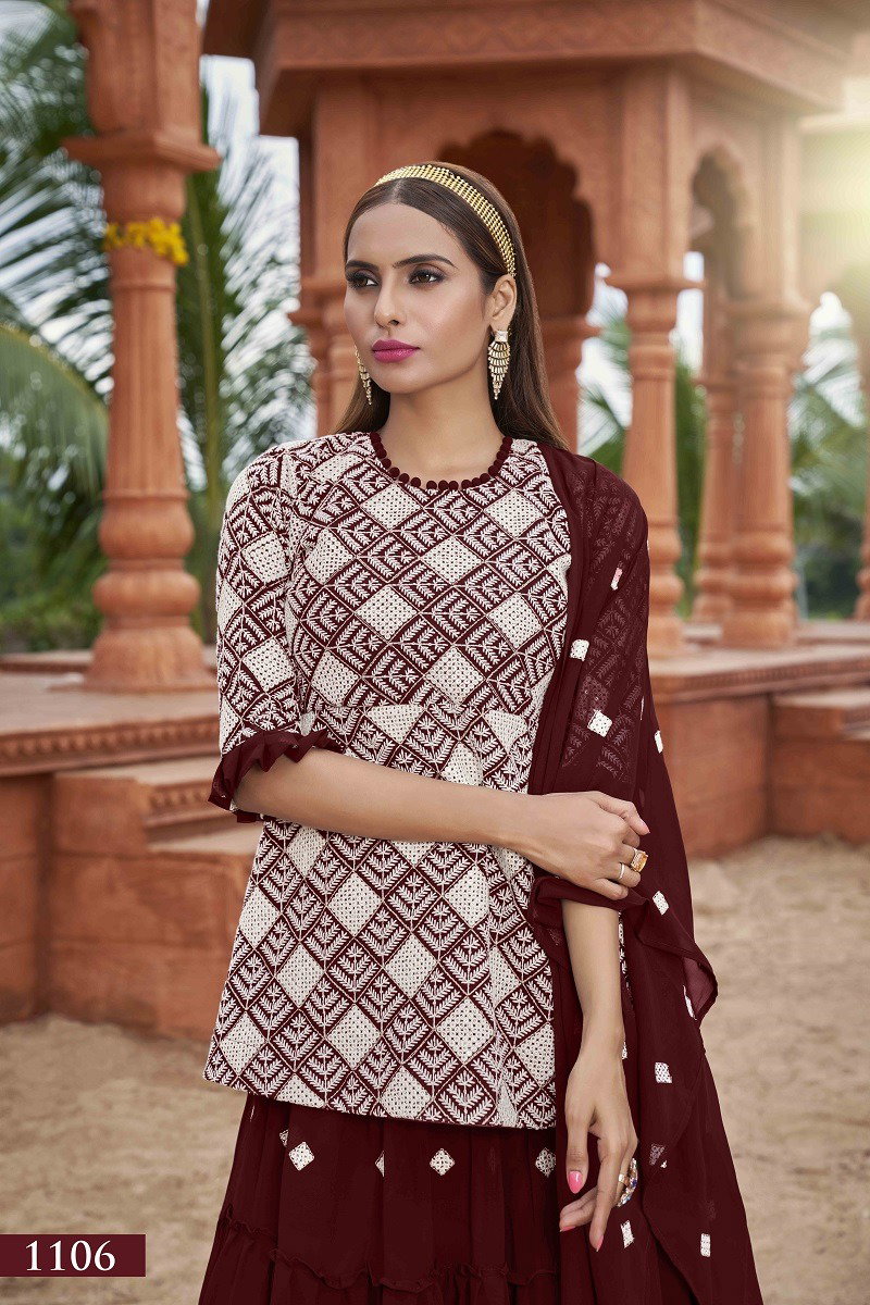 Aawiya Muraad Vol 1 1106 Maroon Faux Georgette Embroidery Crop top With Lehenga